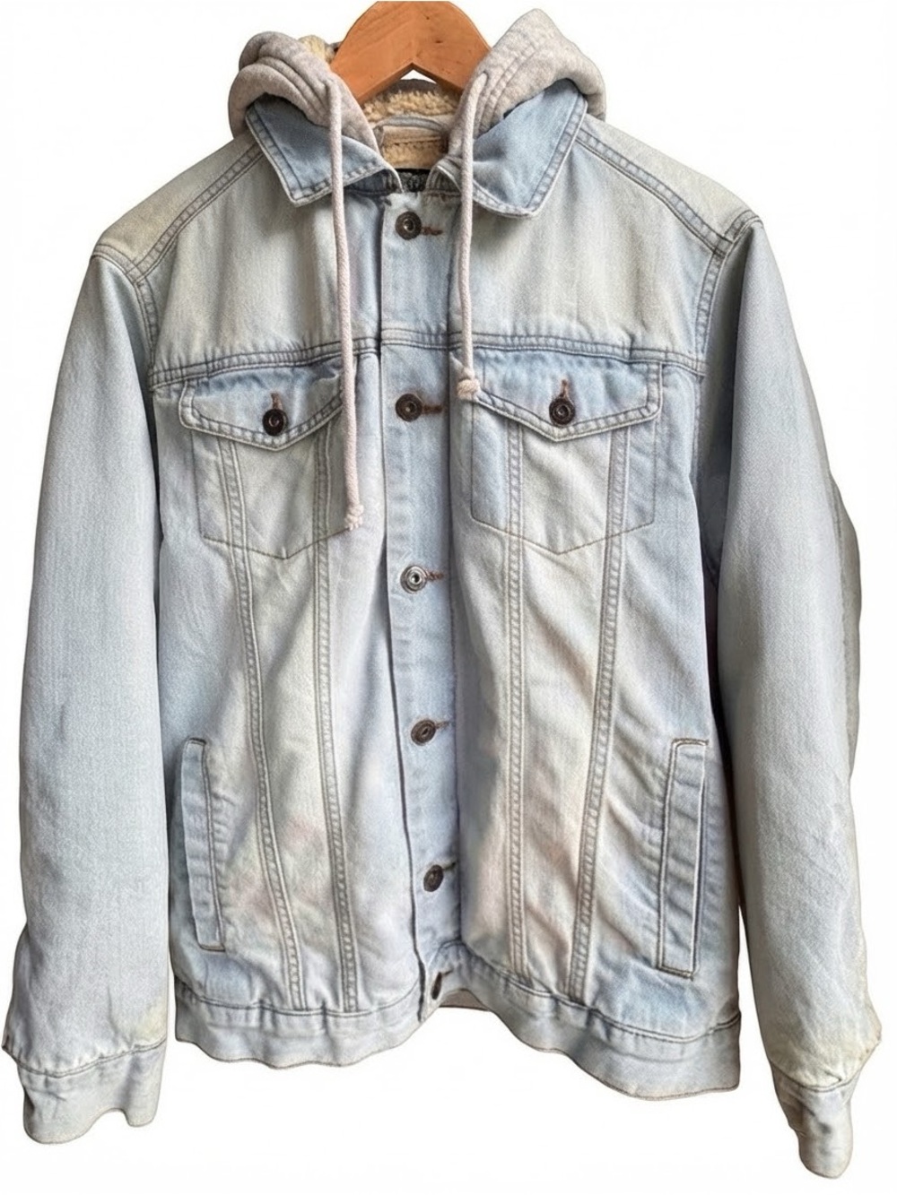 Brooklyn Cloth Jean Jacket Sz S Men’s Sherpa Lining Gray Hoodie Denim